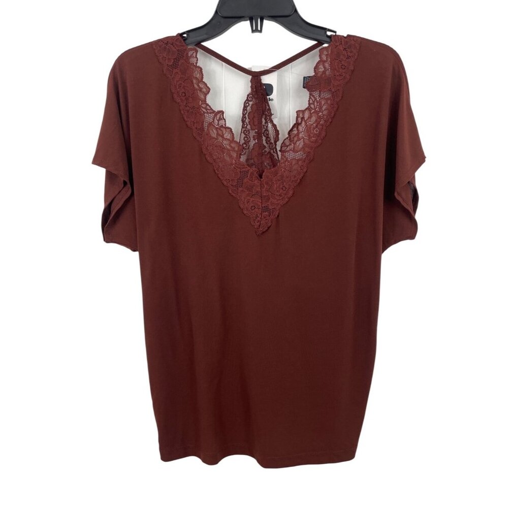 Daytrip Brown Short Sleeve Dolman Lace Back Top Womens Size Medium